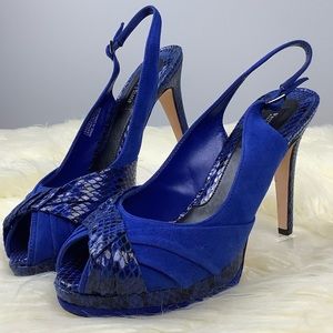 Hello Beautiful! WHBM Blue Suede Platform Peeptoe!